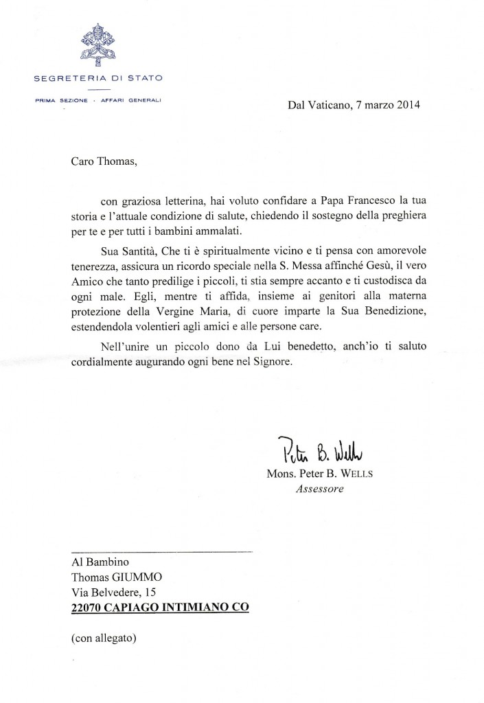 lettera di risposta del Papa